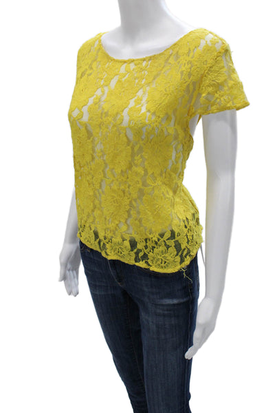 Alice + Olivia Womens Yellow Silk Floral Short Sleeve Blouse Size S