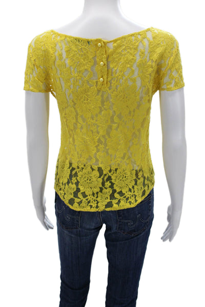 Alice + Olivia Womens Yellow Silk Floral Short Sleeve Blouse Size S