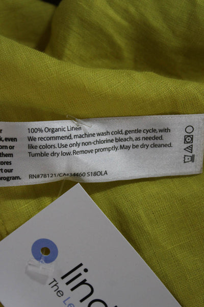 Eileen Fisher Women Collared Button-Up Organic Linen Yellow Long Sleeve Size M
