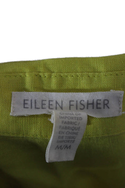 Eileen Fisher Women Collared Button-Up Organic Linen Yellow Long Sleeve Size M