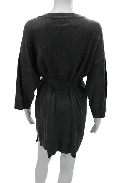 Eileen Fisher Women Sweater Dress Dark Gray 3/4 Sleeve Tie Waist Petite Size S