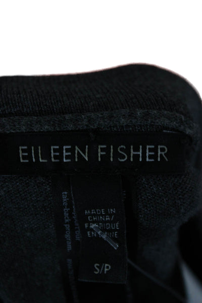 Eileen Fisher Women Sweater Dress Dark Gray 3/4 Sleeve Tie Waist Petite Size S