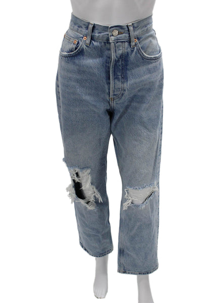 MNG Women Mom Boyfriend Jeans Light Blue High Rise 100%Cotton Size 6