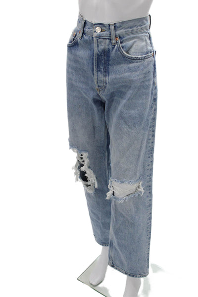 MNG Women Mom Boyfriend Jeans Light Blue High Rise 100%Cotton Size 6