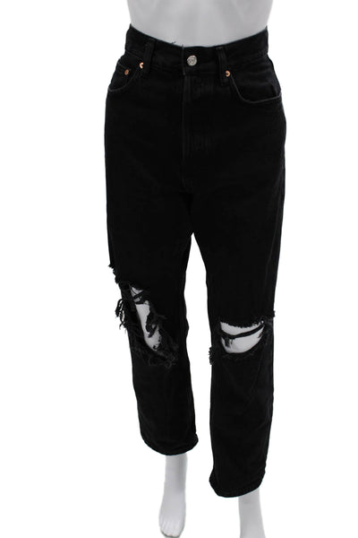 MNG Womens Boyfriend Mom Jeans Black High Rise Cotton Inseam 29 Size 6