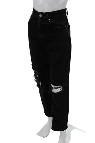 MNG Womens Boyfriend Mom Jeans Black High Rise Cotton Inseam 29 Size 6