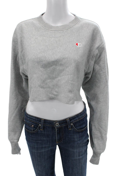 Champion Women Pullover Sweatshirt Gray Cotton Long Sleeve Size S