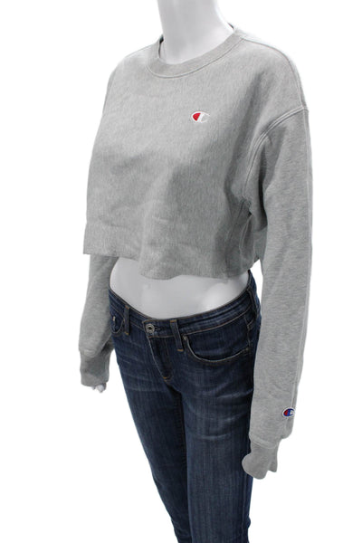 Champion Women Pullover Sweatshirt Gray Cotton Long Sleeve Size S