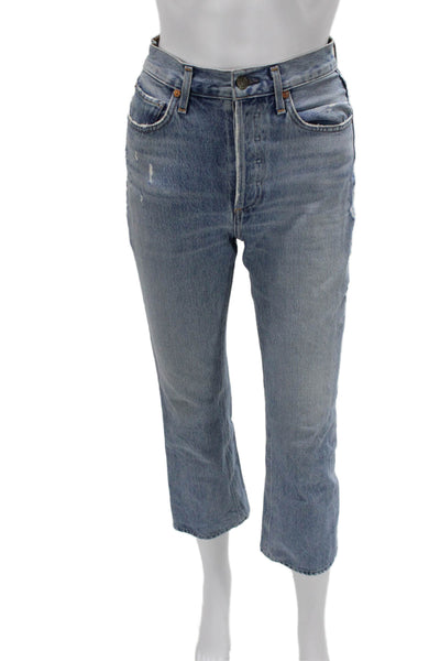 Agolde Womens Cropped Straight High Rise Blue Jeans Size 23