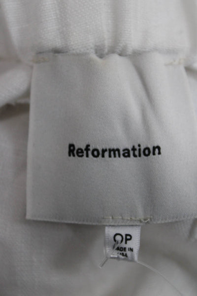 Reformation Womens White Linen Cropped Pants Zip Size 0P