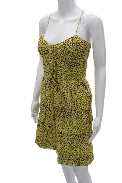 Tocca Womens Yellow Floral Sundress Drawstring Cotton Knee Length Size 2