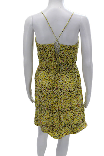 Tocca Womens Yellow Floral Sundress Drawstring Cotton Knee Length Size 2