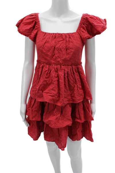 Cinq A Sept Women Fit & Flare Sundress Red Cotton Short Sleeve Size 4