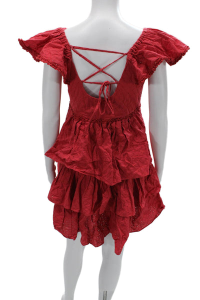 Cinq A Sept Women Fit & Flare Sundress Red Cotton Short Sleeve Size 4