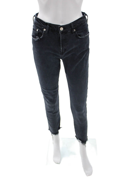Agolde Womens Skinny Ankle Jeans Dark Gray High Rise Button Size 26