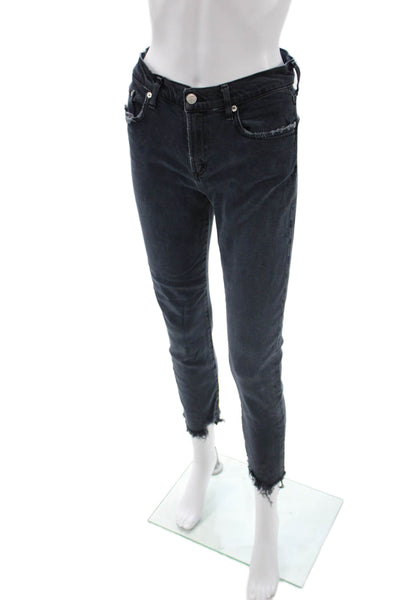 Agolde Womens Skinny Ankle Jeans Dark Gray High Rise Button Size 26