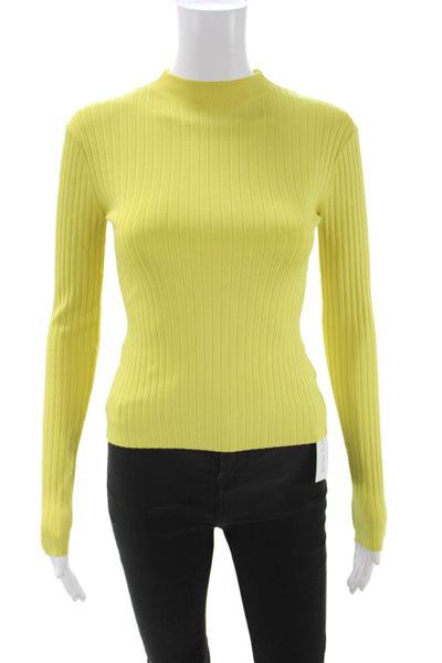 Toccin Women Pullover Mock Neck Striped Yellow Long Sleeve Size XS
