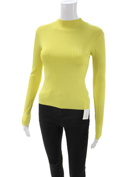 Toccin Women Pullover Mock Neck Striped Yellow Long Sleeve Size XS