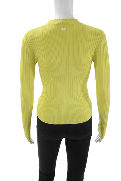 Toccin Women Pullover Mock Neck Striped Yellow Long Sleeve Size XS