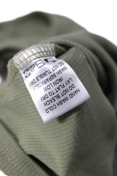 Hours Women Cropped Mock Neck Button Long Sleeve Top Green Size M