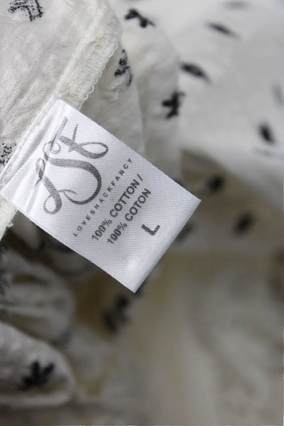 Love Shack Fancy Womens Cropped Floral Blouse White Button Size L