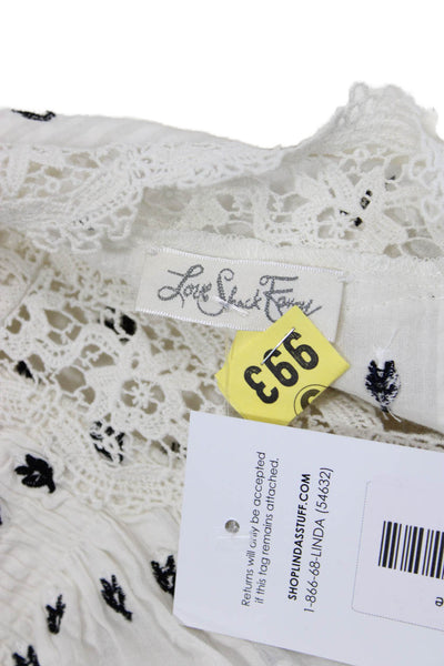 Love Shack Fancy Womens Cropped Floral Blouse White Button Size L