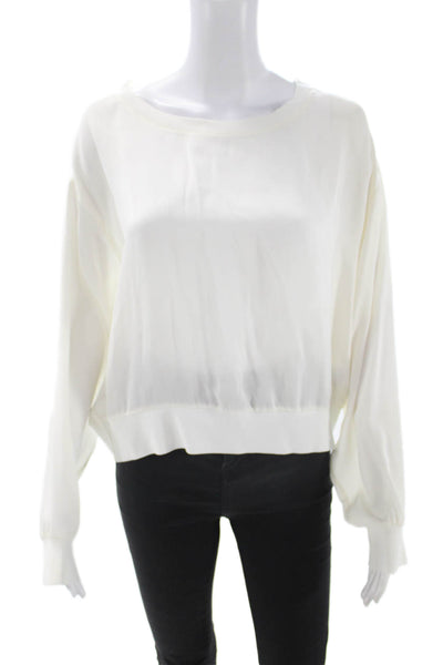 Theory Womens Basic White Cotton Round Neck Long Sleeve Button Blouse Size L
