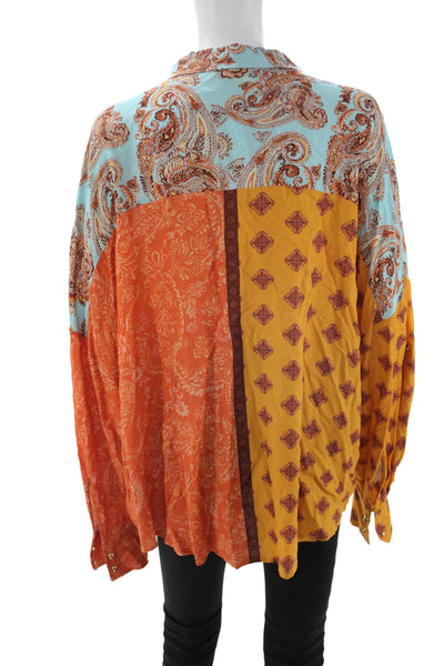 Esteban Cortazar Women Paisley Collared Viscose Button-Up Blouse Yellow Size L