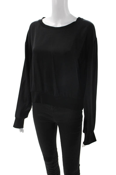 Theory Women Basic Black Linen Round Neck Long Sleeve Blouse Size L