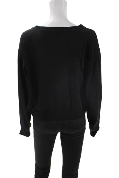 Theory Women Basic Black Linen Round Neck Long Sleeve Blouse Size L