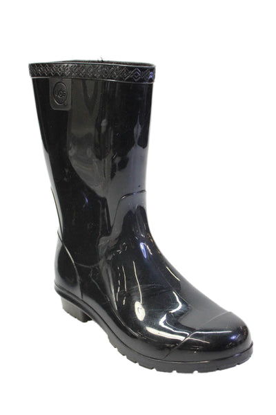 Ugg Womens Sienna Glossy Mid-Calf Pull-On Rain Boots Black Size 6
