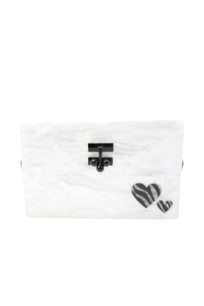 Edie Parker Womens Metallic Hinged Convertible Clutch Bag White