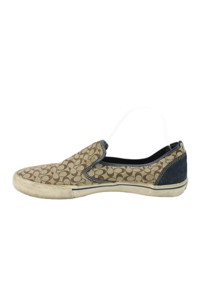 Coach Mens Canvas Kenneth Slide On Sneakers Brown Blue Size 10 B