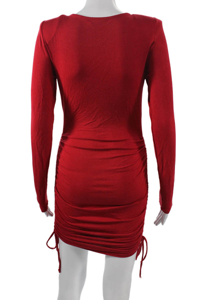 Socialite Women Bodycon Mini Dress Red Long Sleeve Size S