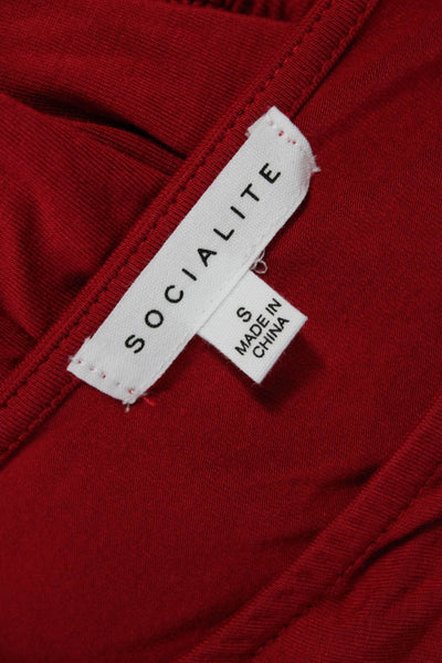 Socialite Women Bodycon Mini Dress Red Long Sleeve Size S