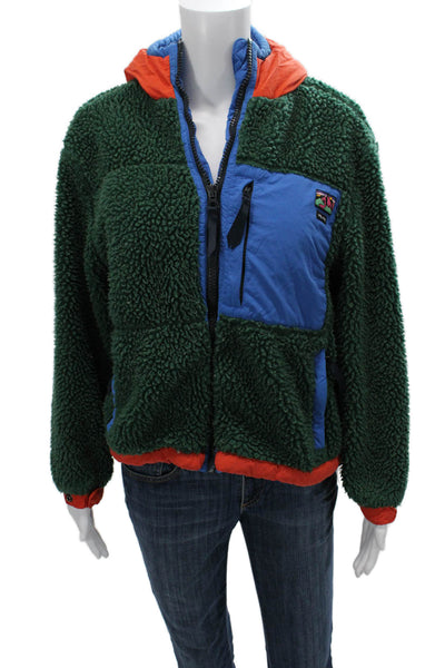 Super Dry Womens Green Nylon Windbreaker Jacket High Neck Long Sleeve Size 4