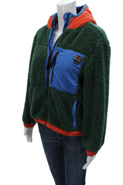 Super Dry Womens Green Nylon Windbreaker Jacket High Neck Long Sleeve Size 4