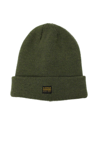 G Star Raw Unisex Ribbed Knit Beanie Hat Olive Green One Size