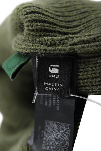 G Star Raw Unisex Ribbed Knit Beanie Hat Olive Green One Size