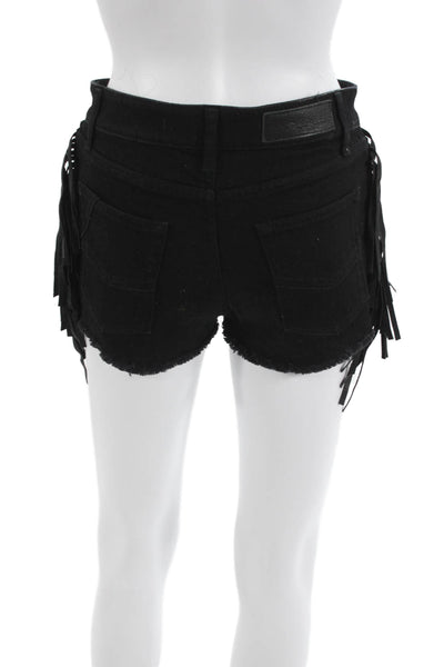 Zadig Women Biker Black Shorts 98% Cotton 2% Elastane Button Size 36