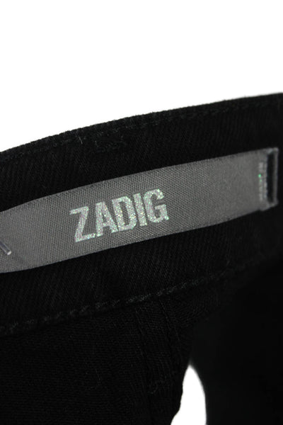Zadig Women Biker Black Shorts 98% Cotton 2% Elastane Button Size 36
