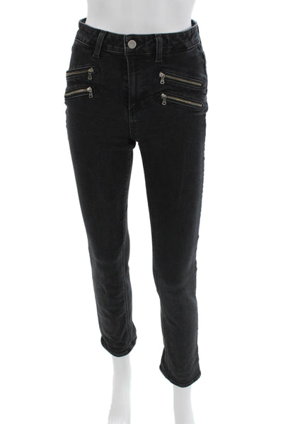 Paige Women Skinny Ankle Jeans Black High Rise Button Size 27