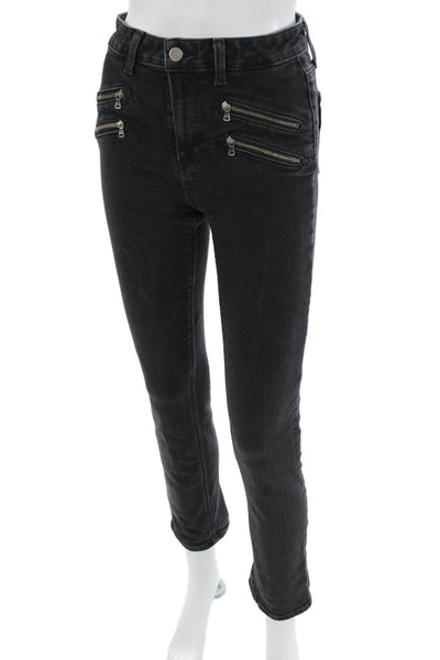 Paige Women Skinny Ankle Jeans Black High Rise Button Size 27