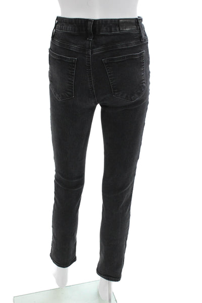 Paige Women Skinny Ankle Jeans Black High Rise Button Size 27