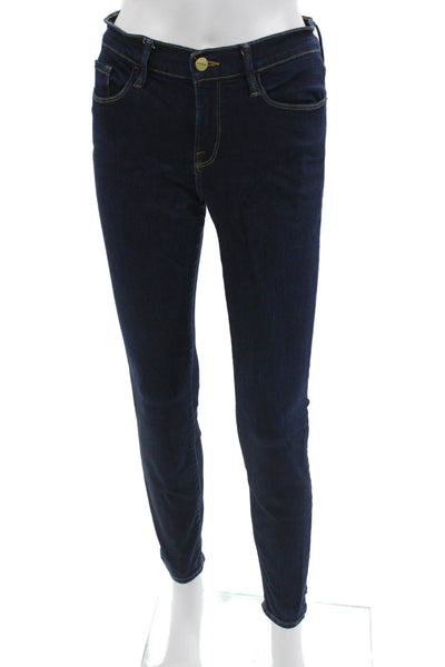 Frame Womens Skinny Jeans Dark Blue Mid Rise Button Size 29