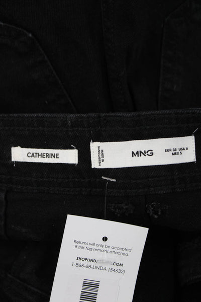 MNG Womens Cropped High Rise Black Cotton Pants Size 6