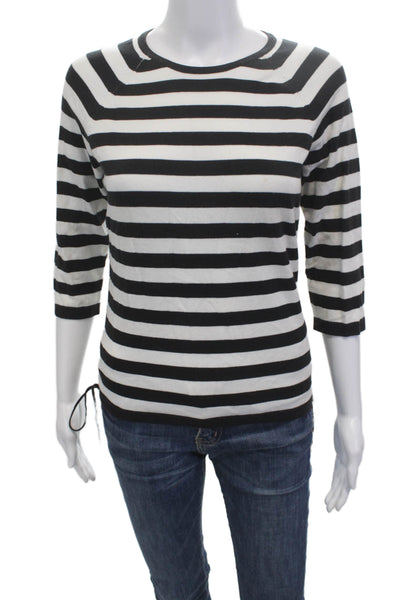 Sutton Studio Women Black Striped Basic T-Shirt 3/4 Sleeve Crew Neck Size M
