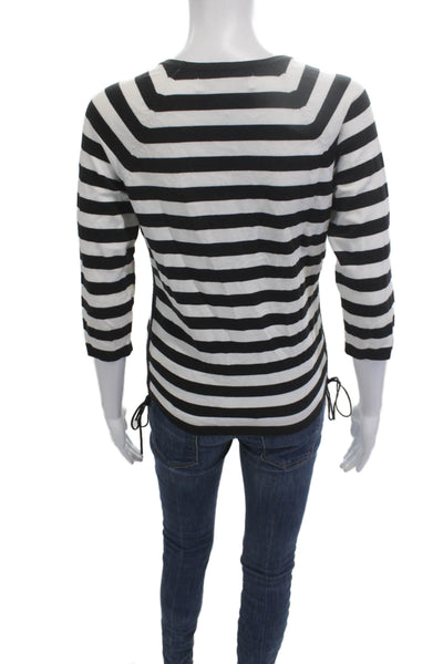 Sutton Studio Women Black Striped Basic T-Shirt 3/4 Sleeve Crew Neck Size M