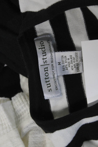 Sutton Studio Women Black Striped Basic T-Shirt 3/4 Sleeve Crew Neck Size M