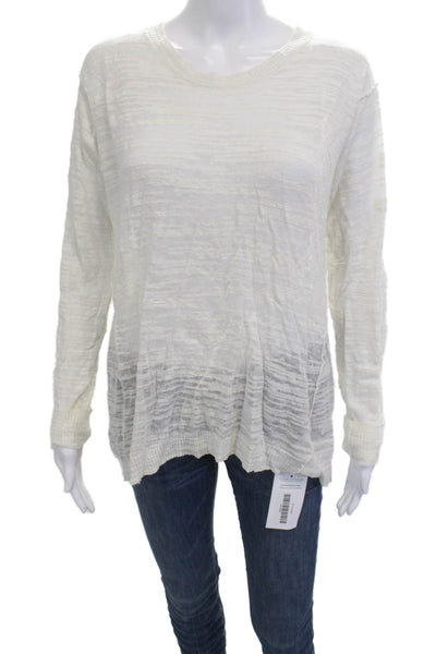 Wilt Womens Pullover Sweater White Crew Neck Long Sleeve Linen Blend Size L